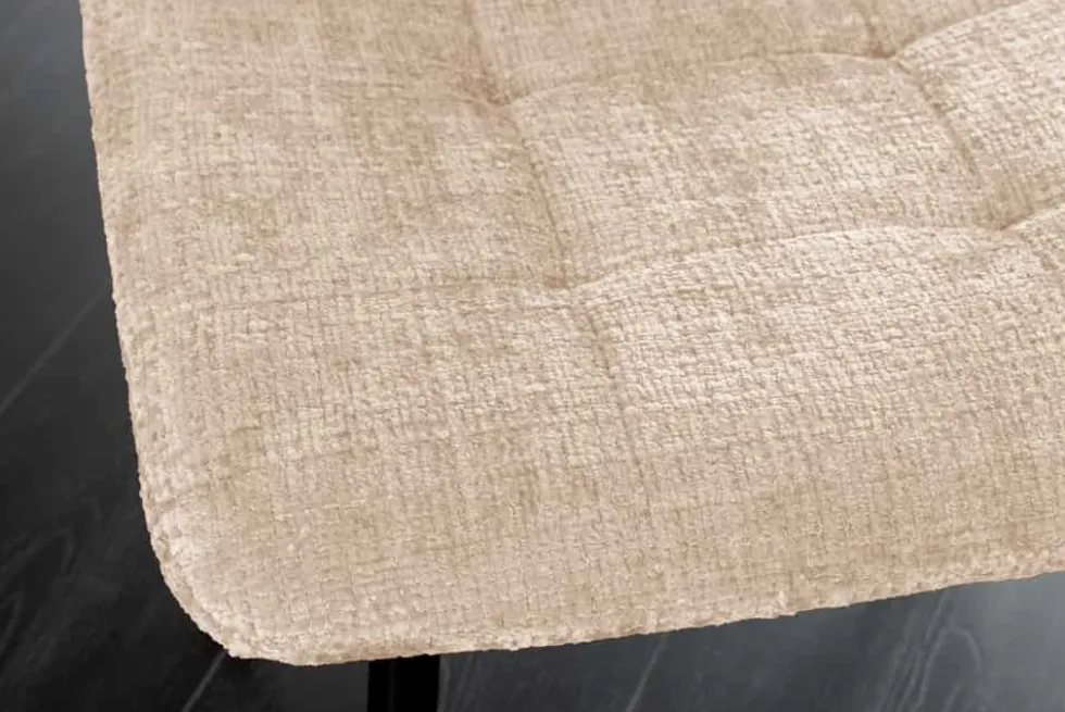 Moderner Design Stuhl TRES CHIC champagner greige Chenille Cremona schwarze Metallbeine