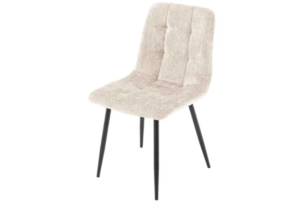 Moderner Design Stuhl TRES CHIC champagner greige Chenille Cremona schwarze Metallbeine