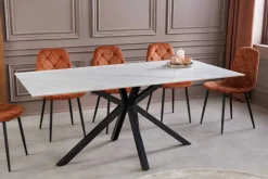 Moderner Esstisch GALAXIE 160cm weiß Keramik schwarz Metall Sterngestell