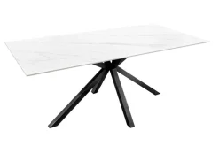Moderner Esstisch GALAXIE 160cm weiß Keramik schwarz Metall Sterngestell