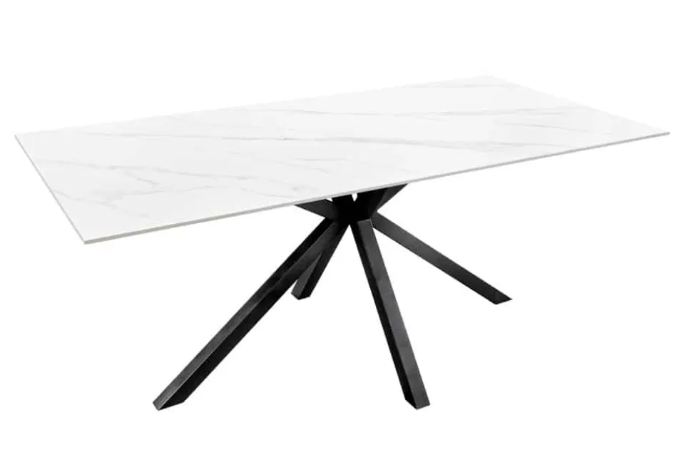 Moderner Esstisch GALAXIE 160cm weiß Keramik schwarz Metall Sterngestell