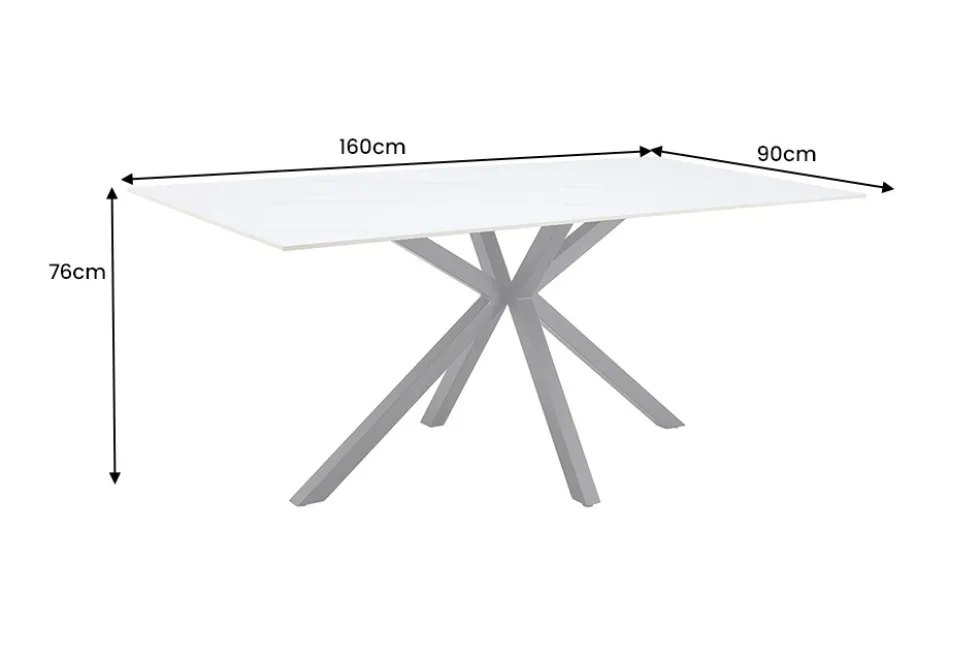 Moderner Esstisch GALAXIE 160cm weiß Keramik schwarz Metall Sterngestell