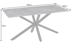 Moderner Esstisch GALAXIE 160cm weiß Keramik Marmor-Design glänzend Metallgestell schwarz