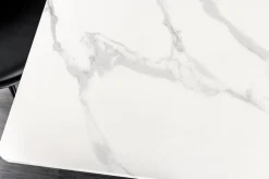 Moderner Esstisch GALAXIE 160cm weiß Keramik Marmor-Design glänzend Metallgestell schwarz