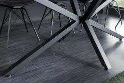 Moderner Esstisch GALAXIE 160cm weiß Keramik Marmor-Design glänzend Metallgestell schwarz