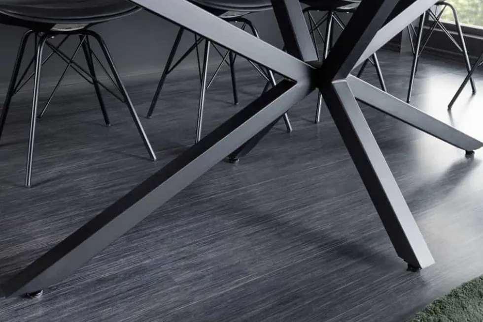 Moderner Esstisch GALAXIE 160cm weiß Keramik Marmor-Design glänzend Metallgestell schwarz