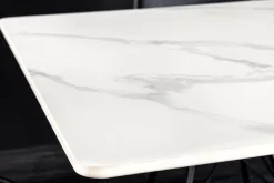 Moderner Esstisch GALAXIE 160cm weiß Keramik Marmor-Design glänzend Metallgestell schwarz