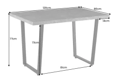 Moderner Esstisch LOFT 120cm grau Beton-Design schwarze Metallbeine Kufengestell