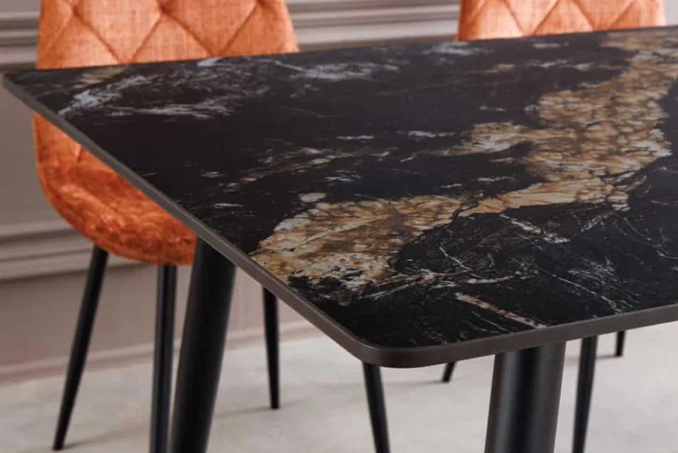 Moderner Esstisch MILANO 120cm schwarz gold sand Aurora Oro Keramik Metallgestell