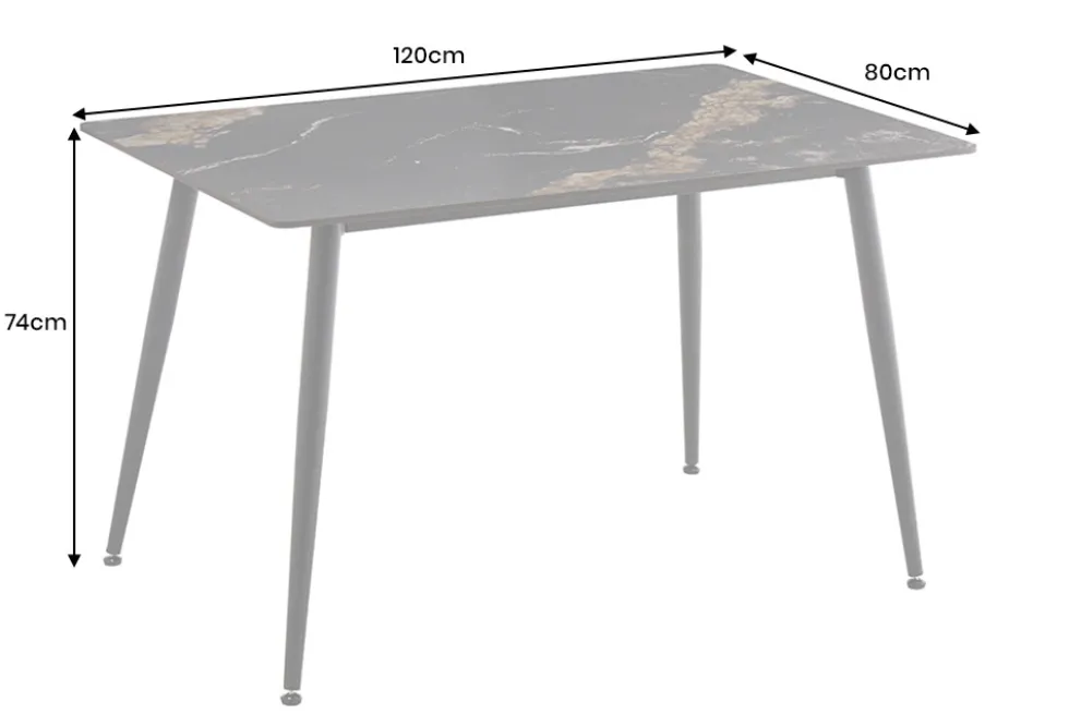 Moderner Esstisch MILANO 120cm schwarz gold sand Aurora Oro Keramik Metallgestell