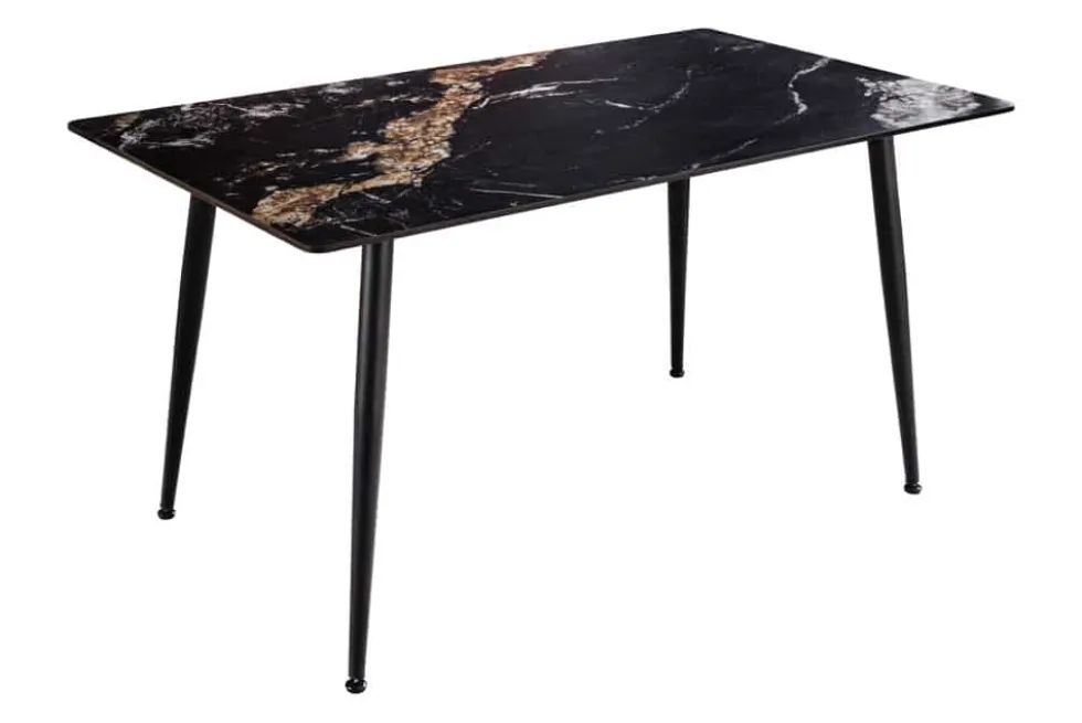 Moderner Esstisch MILANO 140cm schwarz gold sand Aurora Oro Keramik Metallgestell