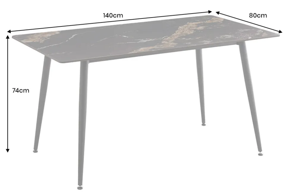 Moderner Esstisch MILANO 140cm schwarz gold sand Aurora Oro Keramik Metallgestell