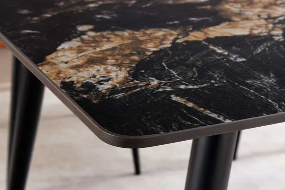 Moderner Esstisch MILANO 140cm schwarz gold sand Aurora Oro Keramik Metallgestell