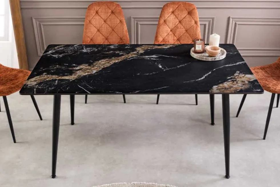 Moderner Esstisch MILANO 140cm schwarz gold sand Aurora Oro Keramik Metallgestell