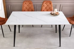 Moderner Esstisch MILANO 140cm weiß Keramik schwarze Metallbeine