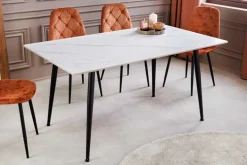 Moderner Esstisch MILANO 140cm weiß Keramik schwarze Metallbeine
