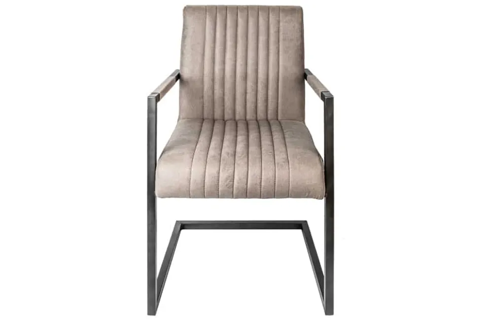 Moderner Freischwinger Armlehnenstuhl BIG ASTON taupe Taschenfederkern Eisengestell
