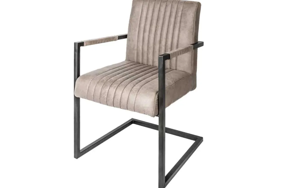 Moderner Freischwinger Armlehnenstuhl BIG ASTON taupe Taschenfederkern Eisengestell
