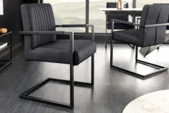 Moderner Freischwinger Stuhl BIG ASTON Echtleder schwarz Taschenfederkern Metall