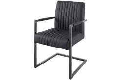 Moderner Freischwinger Stuhl BIG ASTON Echtleder schwarz Taschenfederkern Metall