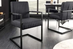 Moderner Freischwinger Stuhl BIG ASTON Echtleder schwarz Taschenfederkern Metall