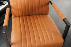 Moderner Freischwinger Stuhl BIG ASTON Echtleder vintage cognac Taschenfederkern Metall