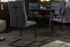 Moderner Freischwinger Stuhl COMFORT grau Samt mit Komfortgriff