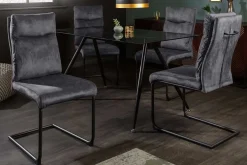 Moderner Freischwinger Stuhl COMFORT grau Samt mit Komfortgriff