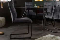 Moderner Freischwinger Stuhl COMFORT grau Samt mit Komfortgriff