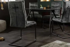 Moderner Freischwinger Stuhl COMFORT grün Samt mit Komfortgriff