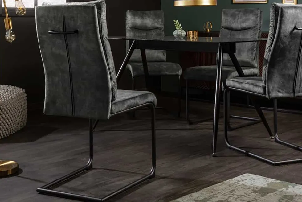 Moderner Freischwinger Stuhl COMFORT grün Samt mit Komfortgriff