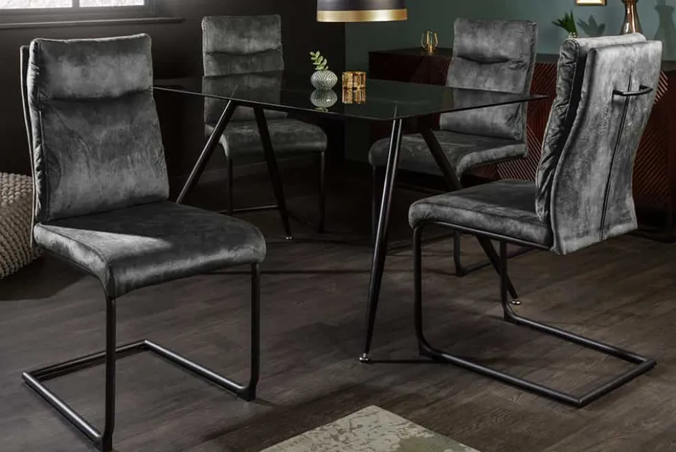 Moderner Freischwinger Stuhl COMFORT grün Samt mit Komfortgriff
