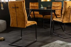Moderner Freischwinger Stuhl COMFORT senfgelb Samt mit Komfortgriff