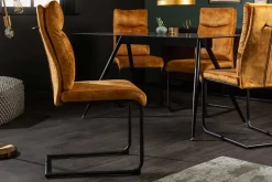 Moderner Freischwinger Stuhl COMFORT senfgelb Samt mit Komfortgriff