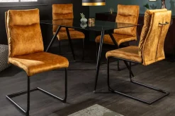 Moderner Freischwinger Stuhl COMFORT senfgelb Samt mit Komfortgriff