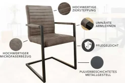 Moderner Freischwinger Stuhl LOFT taupe grau Microfaser mit Armlehne Eisengestell schwarz