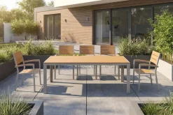 Moderner Gartentisch DESIGNO 205cm natur greige Aluminium wetterfest Outdoor-Esstisch