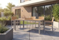 Moderner Gartentisch DESIGNO 205cm natur greige Aluminium wetterfest Outdoor-Esstisch
