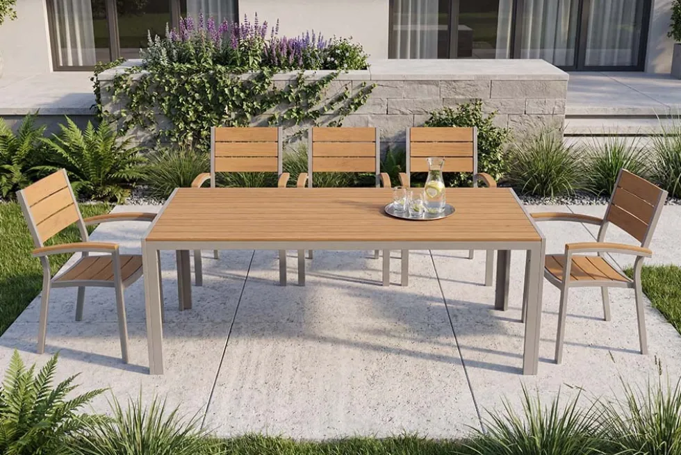 Moderner Gartentisch DESIGNO 205cm natur greige Aluminium wetterfest Outdoor-Esstisch