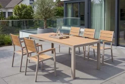 Moderner Gartentisch DESIGNO 205cm natur greige Aluminium wetterfest Outdoor-Esstisch