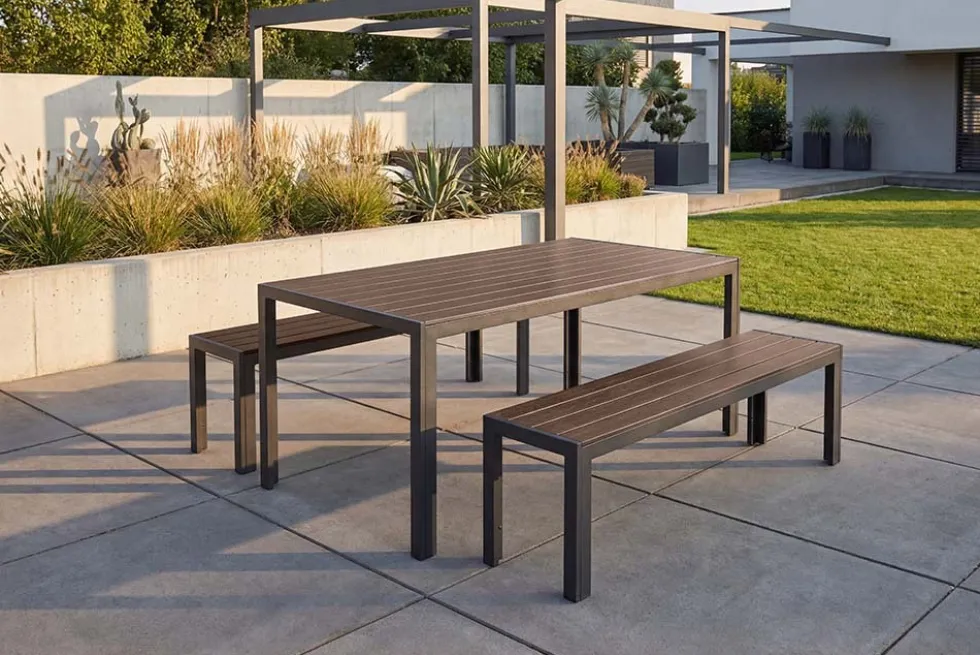 Moderner Gartentisch DESIGNO 150cm dunkelbraun schwarz Aluminium wetterfest