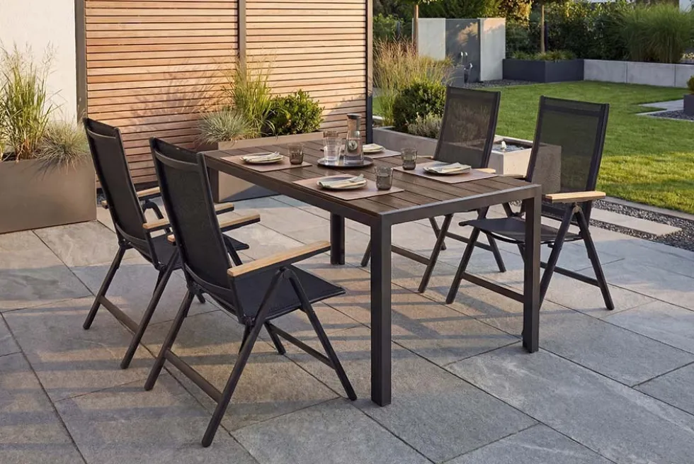 Moderner Gartentisch DESIGNO 150cm dunkelbraun schwarz Aluminium wetterfest