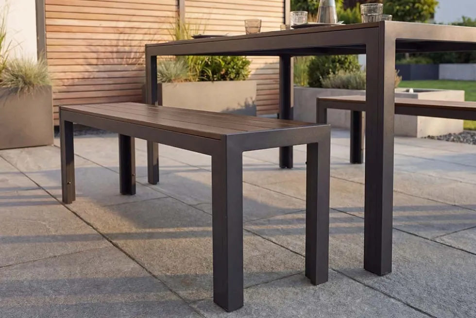 Moderner Gartentisch DESIGNO 150cm dunkelbraun schwarz Aluminium wetterfest
