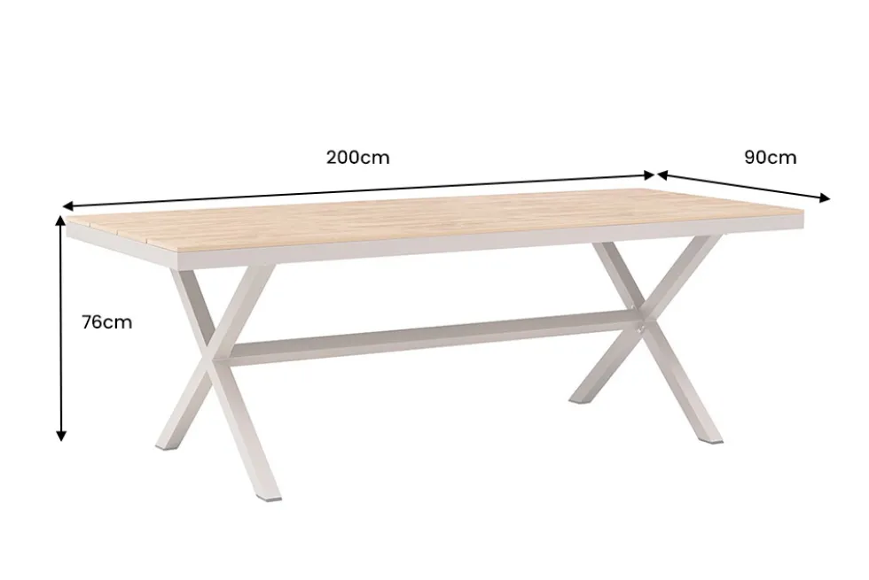 Moderner Gartentisch DESIGNO 200cm natur greige Aluminium wetterfest X-Gestell