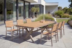 Moderner Gartentisch DESIGNO 200cm natur greige Aluminium wetterfest X-Gestell