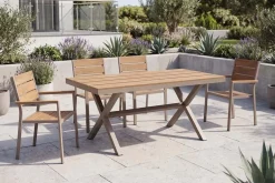 Moderner Gartentisch DESIGNO 150cm natur greige Aluminium wetterfest X-Gestell