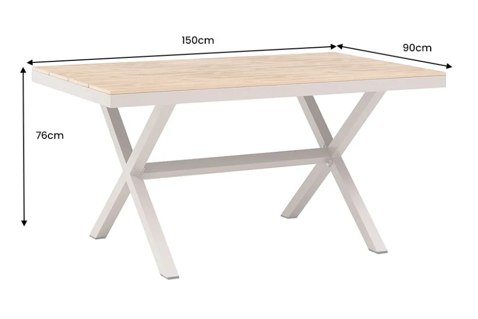 Moderner Gartentisch DESIGNO 150cm natur greige Aluminium wetterfest X-Gestell