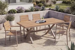 Moderner Gartentisch DESIGNO 150cm natur greige Aluminium wetterfest X-Gestell