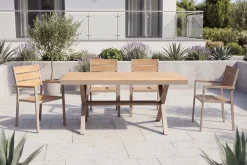 Moderner Gartentisch DESIGNO 150cm natur greige Aluminium wetterfest X-Gestell