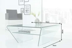 Moderner Glas Couchtisch FANTOME 70cm Trapez mit Ablage transparent